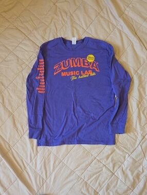 Zumba Fitness Long Sleeve Tee in Purple with Orange and Yellow Graphics